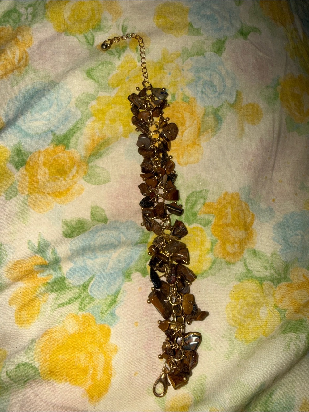 Gold-Tone Brown Stone Bead Cluster Bracelet - Women Jewelry